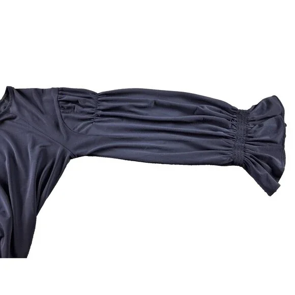 ⭐ Ann Taylor Women’s Navy Blouse Size XS Bell Sleeve Ruffle Scoop Neck - Picture 5 of 9